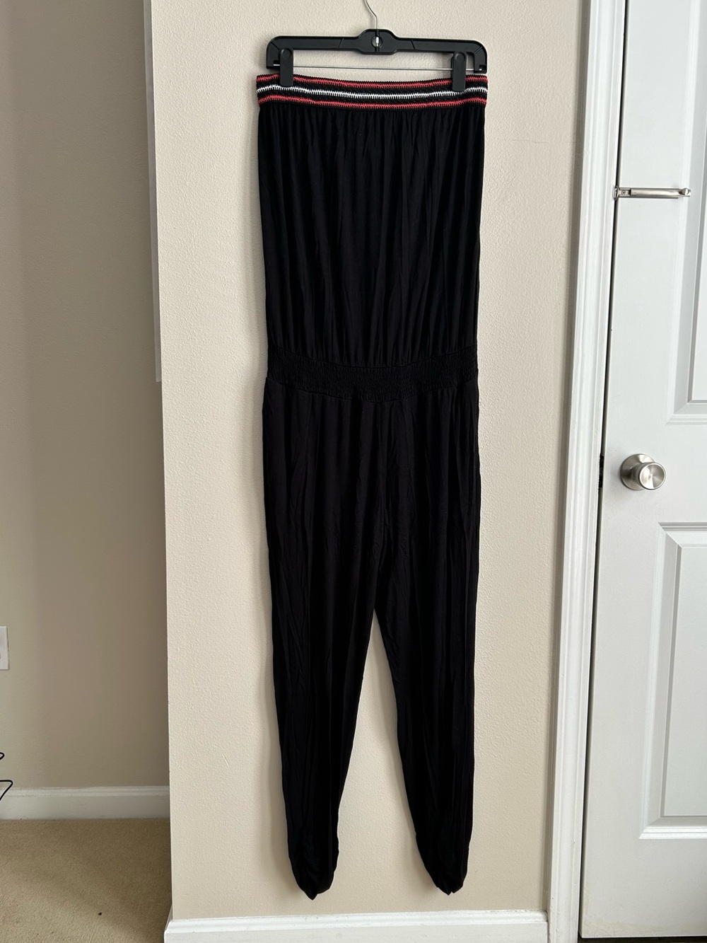 Lascana Black Sleeveless Strapless Embroidered Jumpsuit  Ruched Ankle Size 12